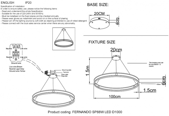 Люстра Crystal Lux FERNANDO SP88W LED D1000 BLACK/GOLD фото 3